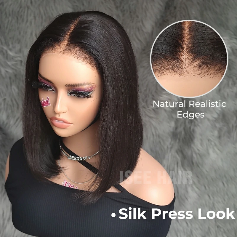 New Natural Kinky Hairline Wear Go Pre Cut Kinky Straight Glueless Wig