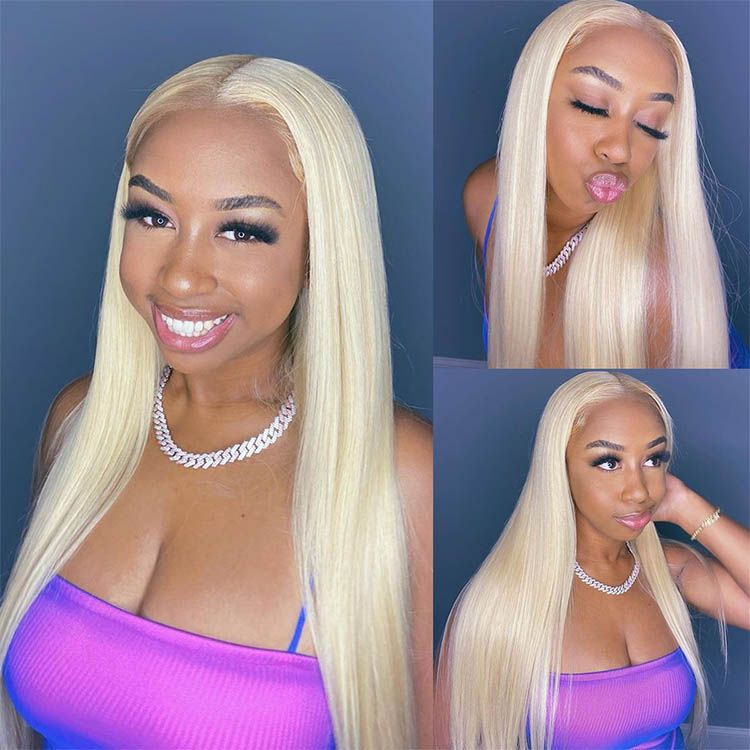 New 613 Blonde Color Wear Go Straight Glueless Lace Closure Wig