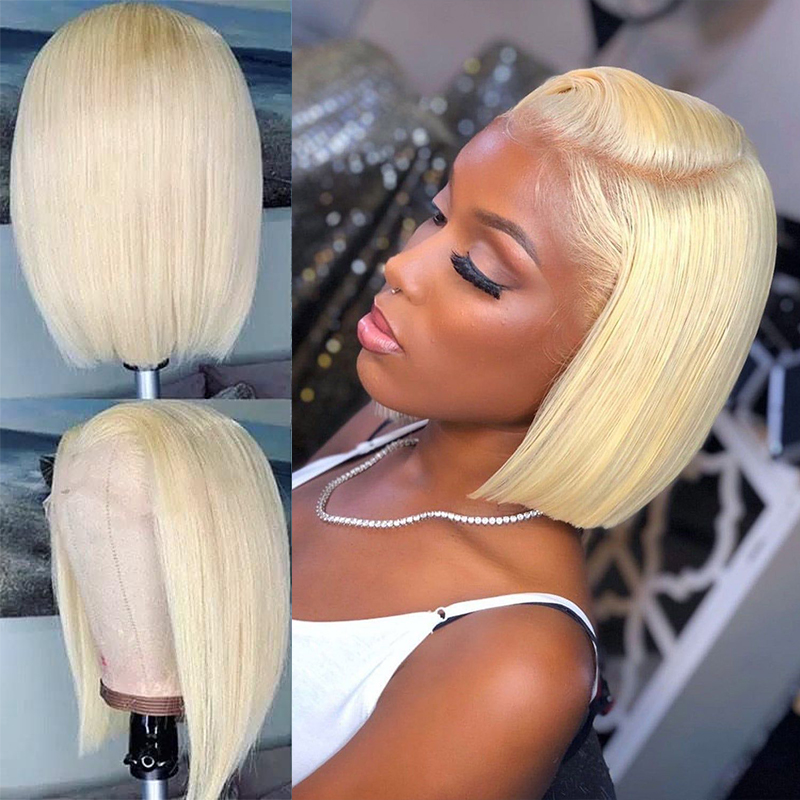 613 Blonde Side Part Bob Straight Hair Lace Wigs