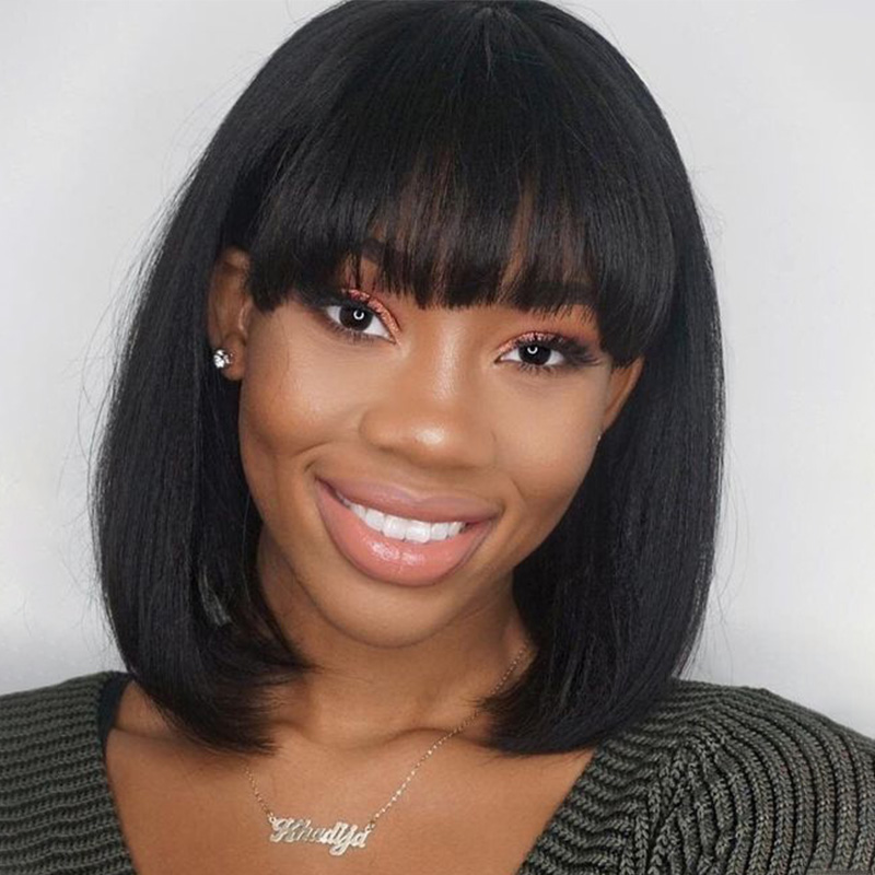 Straight Human Hair Bob Wig With Bangs 