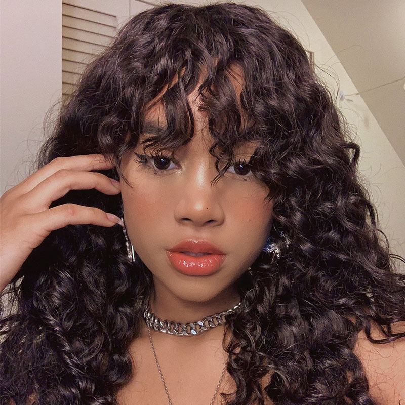 Water Wave Fringe Sew In Wig with Bangs