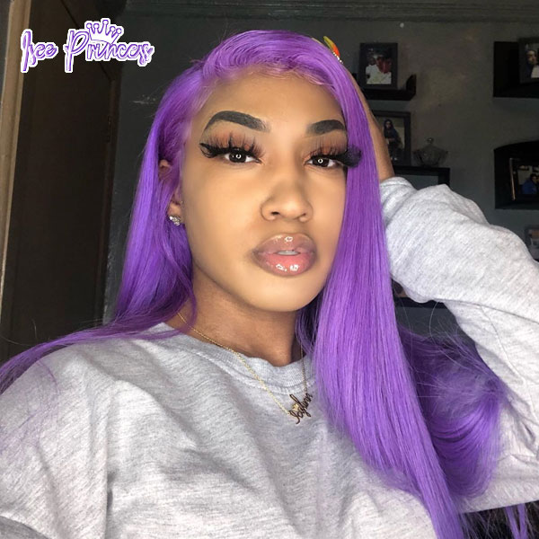 Purple Wig Straight 13x4 Lace Front Human Hair Wigs for Women