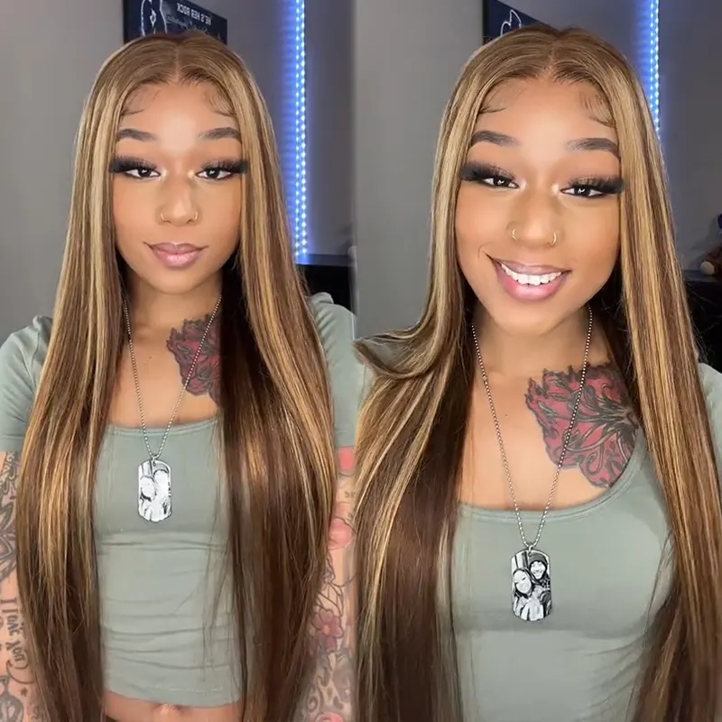 Highlight Brown Wigs Silky Straight