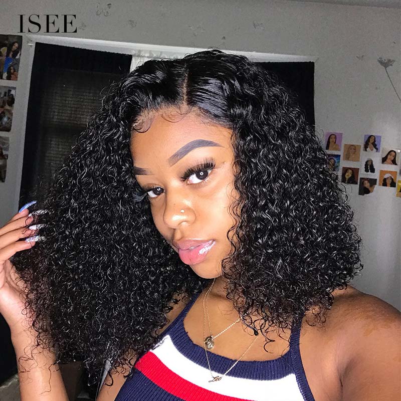 ISEE HAIR Kinky Curly Lace Front Wigs Natural Density Human Virgin Hair Wigs