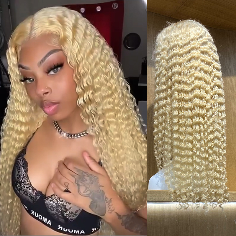 #613 Blonde Deep Curly Lace Wigs Natural Density Human Virgin Hair Wigs 