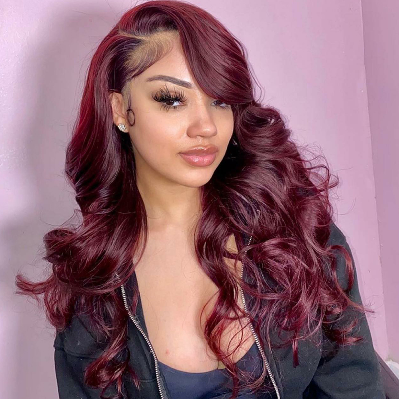 Side Part Lace Front Wig Burgundy 99j Straight Wig