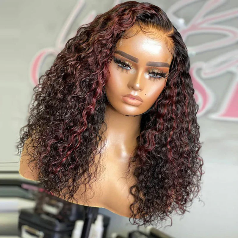 Highlight Mixed Colored 13x4 Lace Frontal Human Hair Wigs For Black Women