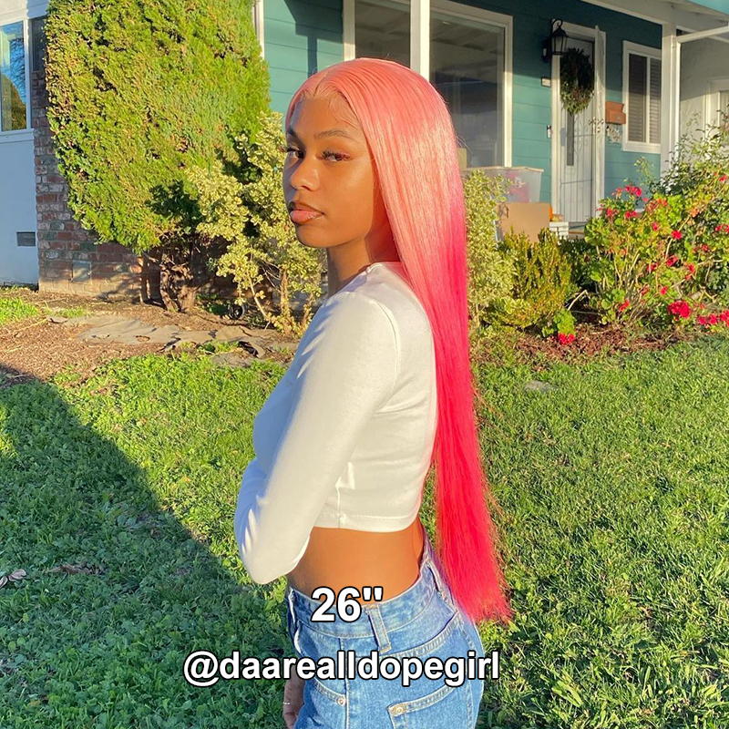 Ombre Pink Straight Lace Front Wigs