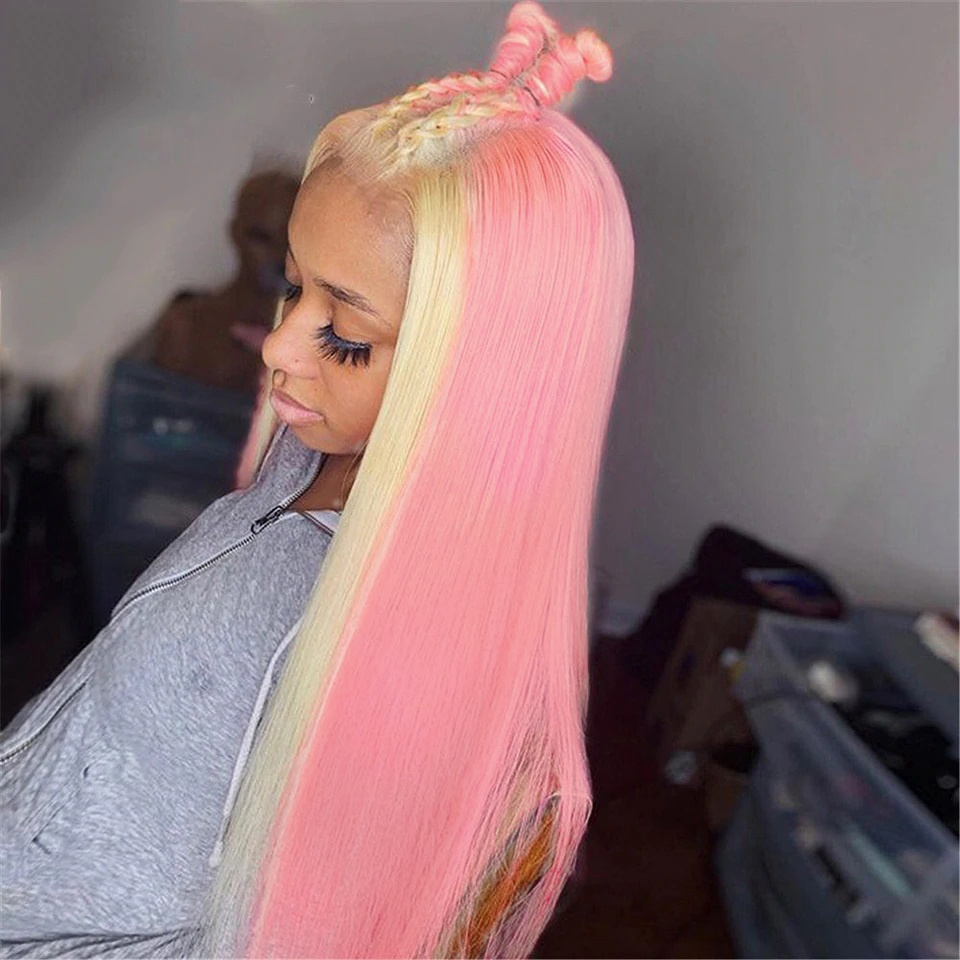 Valentine  Pink & Blonde Skunk Stripe Color Wig 13*4 Lace Front Wig