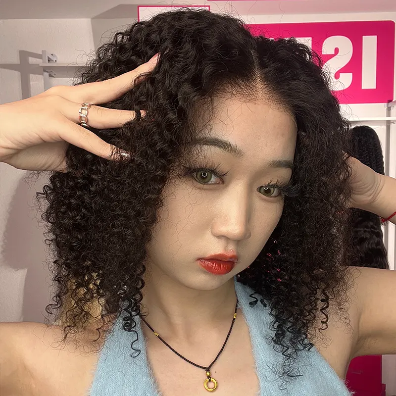 Mongolian Bob Wear Go Kinky Curly Glueless Wig