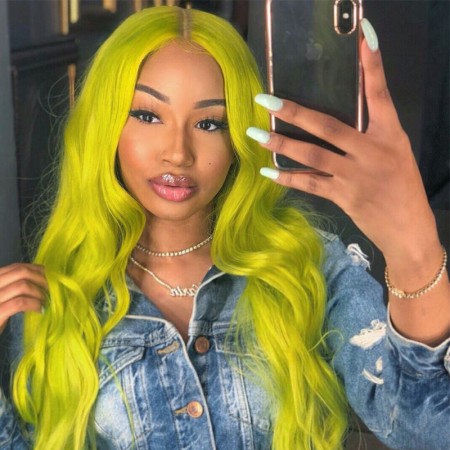 ISEEHAIR Neon Green Lace Front Wig 100% Human Hair 13*4 Transparent Lace Wig