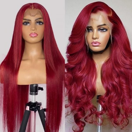 Dark Red Color Wig In Trend 13*4 Lace Front Wig 