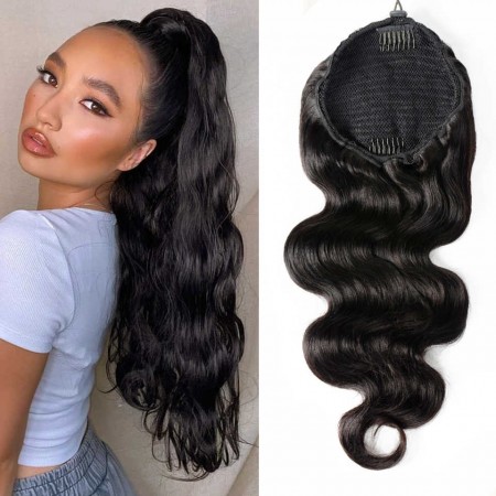 Drawstring Ponytail Extension Hair Body Wave Ponytail With Clip In 100% Human Hair