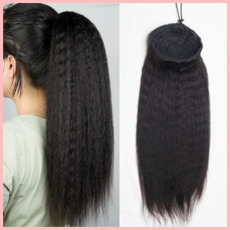 Drawstring Ponytail Extension Hair Kinky Straight Ponytail With Clip In 100% Human Hair