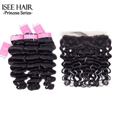 ISEE HAIR Hollywood Wave Bundles With Frontal Deal 10A Grade 100% Human Virgin Unprocessed Hair 