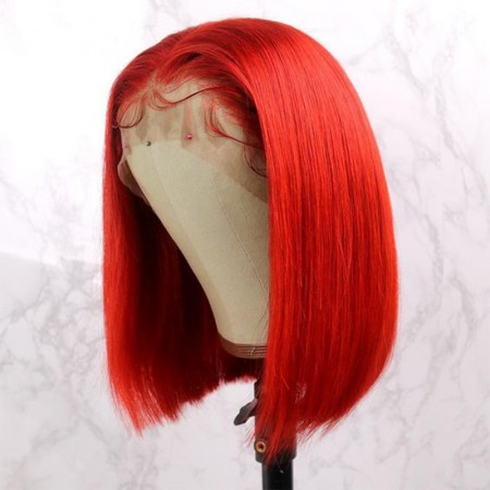 Cherry Red Color Straight Short Bob Lace Wig ISEE Hair