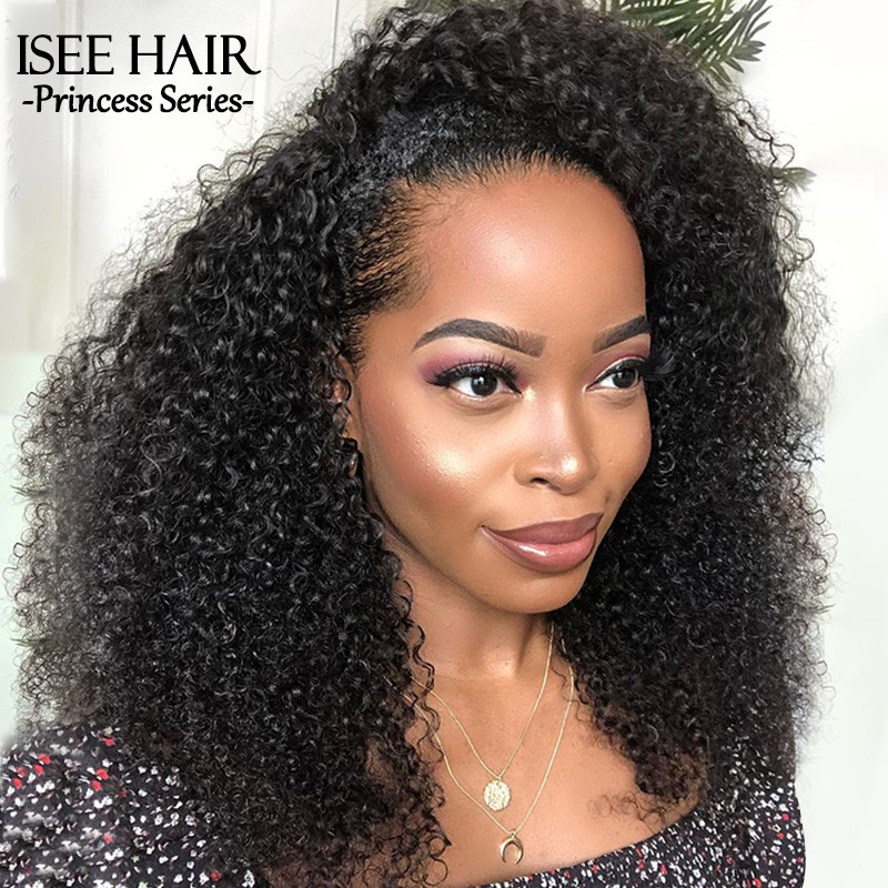 ISEEHAIR Sew In Wig Human Hair Kinky Curly Wigs Natural Color For Women