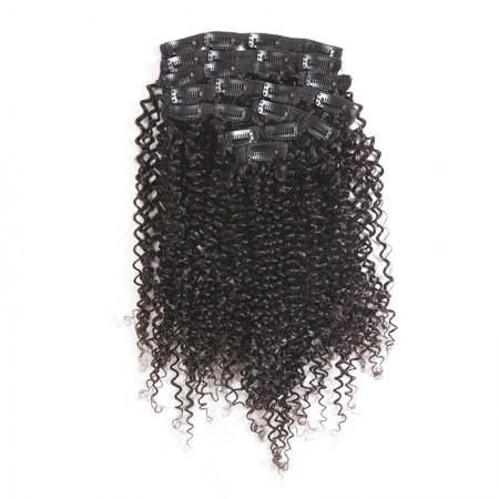 Kinky Curly Clip Ins Hair Extensions 100% Human Hair Natural Black Color | ISEE HAIR