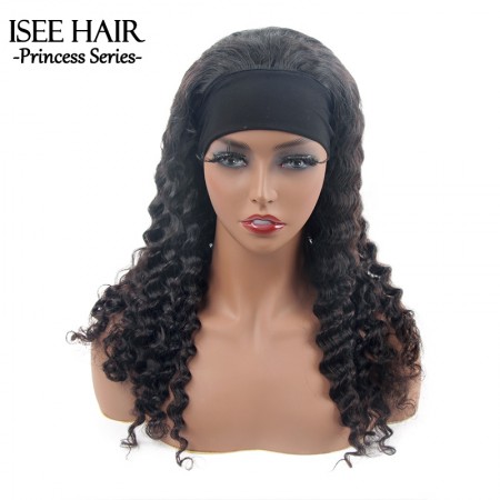 ISEE HAIR Deep Curly Headband Wig Human Hair Glueless Wig