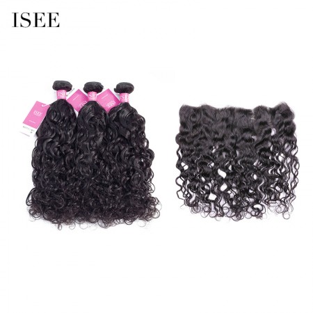 ISEE HAIR 10A Grade 100% Human Virgin Hair unprocessed Brazilian Natural Wave Bundles with Frontal Deal