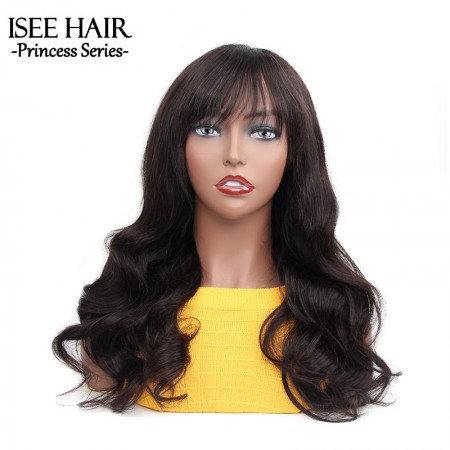 Body Wave Glueless Wig with Bangs Human Hair Machine Made Sew In Wig