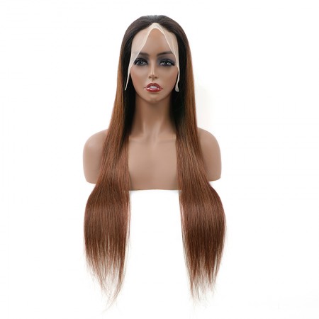 Color #33 Dark Auburn Silky Straight Lace Front Wig Pre-plucked Human Hair Wig