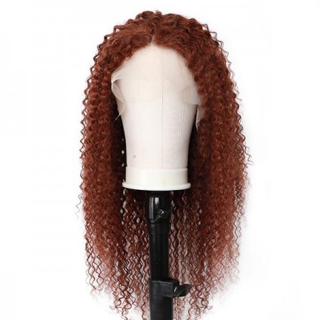 Dark Auburn Autumn Color Kinky Curly Lace Front Wig Pre-plucked Human Hair Wig