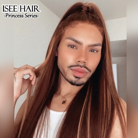 TL4/12# Piano Color Highlight Wigs Brown and Blonde Silky Straight Lace Front Wig | ISEE HAIR