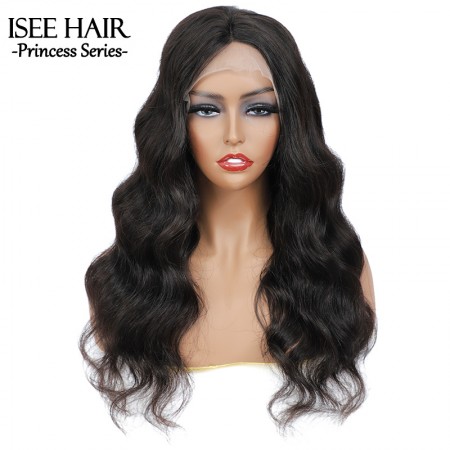 ISEE HAIR Body Wave Tpart Wig Human Hair Natural Black Color Lace Part Wig with Natural Hairline