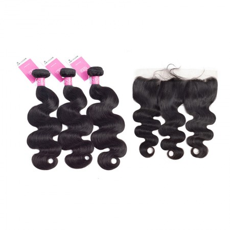 ISEE HAIR Body Wave Bundles with Frontal 10A Grade 100% Human Virgin Hair unprocessed