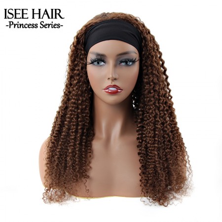 #4 Color Kinky Curly Headband Wig 100% Human Hair Color Wig | ISEE HAIR