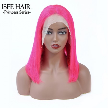 Bright Color Pink Straight Bob Lace Wigs | ISEE HAIR
