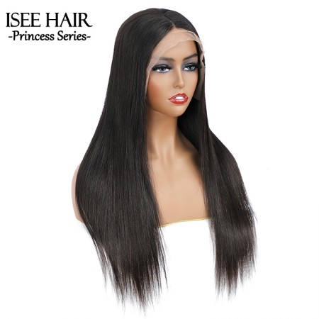 ISEE HAIR Straight Tpart Wig Human Hair Natural Black Color Lace Part Wig with Natural Hairline