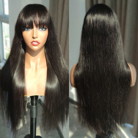 Straight Glueless Wig With Bangs Machine Made Sew In Wig Human Hair | ISEE HAIR