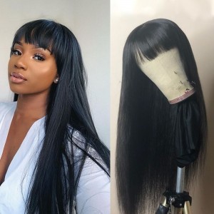 Straight Glueless Wig With Bangs Machine Made Sew In Wig Human Hair