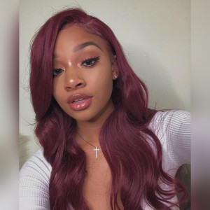 Burgundy 99J Body Wave Lace Front Wig, Red Human Hair Wig With Natural Hairline,  | ISEE HAIR