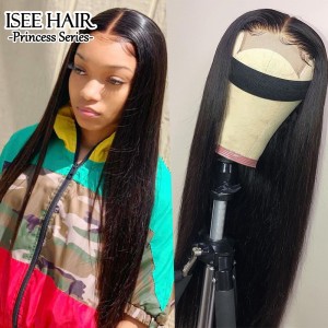 ISEE HAIR New Arrival Lace Closure Wigs, Natural Black Silky Straight Lace Wigs