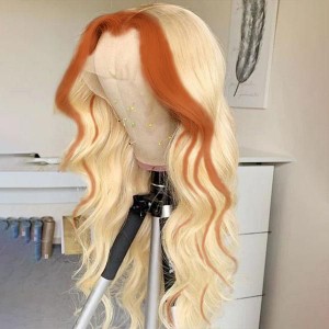 613 Blonde With Ginger Orange Skunk Stripe Color Straight 13*4 Lace Front Wig 