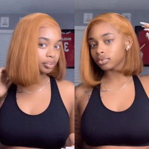 Ginger Bread Color Short Bob Straight 13*4 Lace Wigs. ISEE Hair