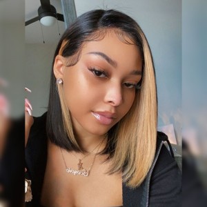 ISEEHAIR Ombre Honey Brown & Black Bob Highlight Straight Lace Front Human Hair Wig