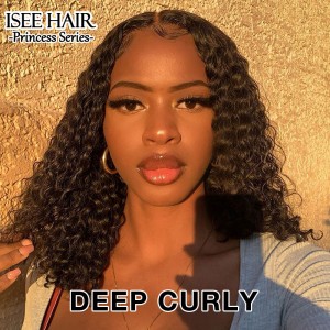 ISEE HAIR Bob Curly Wig 13*4 Lace Front Wigs 100% Human Virgin Hair Wigs