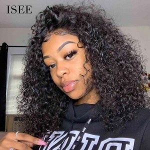 ISEE HAIR Kinky Curly Full Lace Wig,Pre Plucked Natural Hair Liner, 100% Human Virgin Hair Wigs