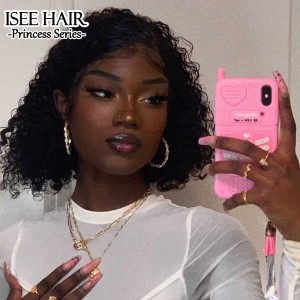 ISEE HAIR Lace Closure Wig Bob Cut Water Wave Lace Wigs