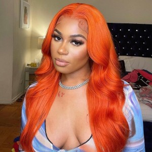 Pumpkin Orange Color Straight Lace Front Human Hair Wigs