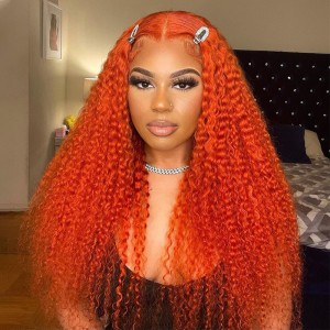 Pumpkin Orange Kinky Curly 13*4 Lace Front Human Hair Wigs