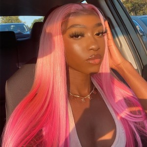 Ombre Pink Straight Lace Front Wigs 100% Human Virgin Hair Wigs | ISEE HAIR 
