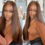 ISEEHAIR Chestnut Brown Color Lace Front Wig Human Hair Wigs Pre Plucked 