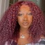 Burgundy 99J Kinky Curly 13*4 Lace Front Wig, Red Color Human Hair Curly Wig With Natural Hairline, | ISEE HAIR