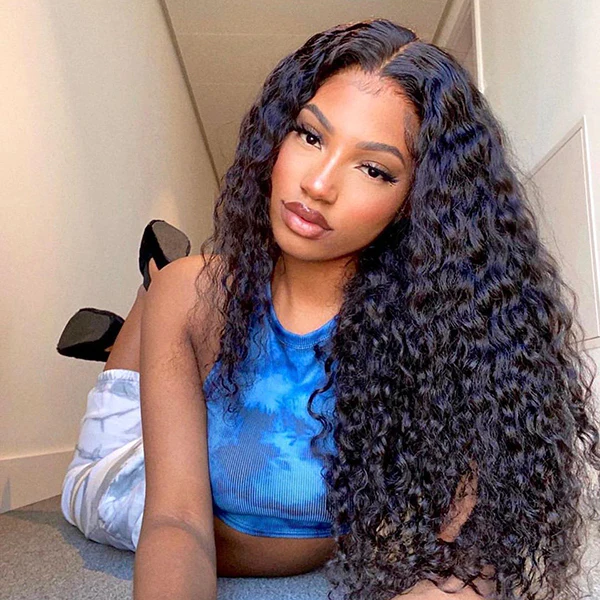 Pre Plucked Wigs Deep Curly Glueless Lace Closure Wig