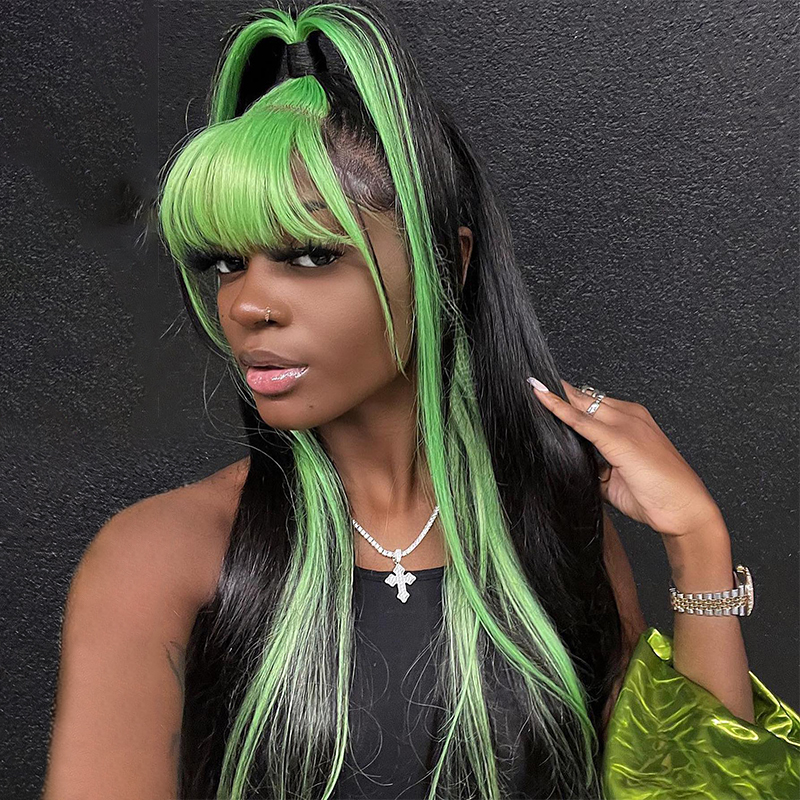 Green Black Skunk Stripe wig Halloween sale